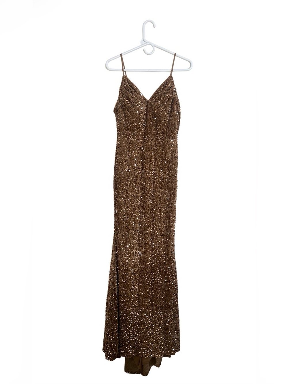 Brown Sequin Spaghetti Strap Maxi Dress